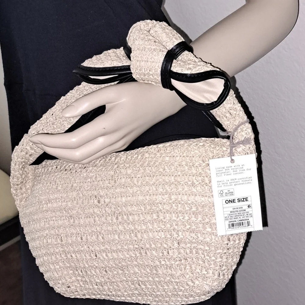 Straw Bow Bag Clutch- Beige - Picture 4 of 7